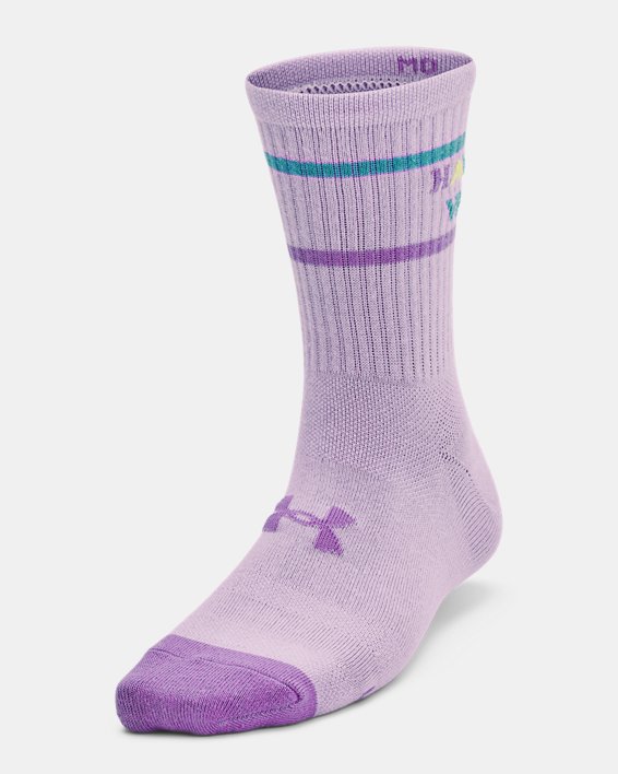 ถุงเท้าข้อสูงปานกลาง UA Essential สำหรับผู้หญิง แพ็ก 3 คู่ in Purple image number 1